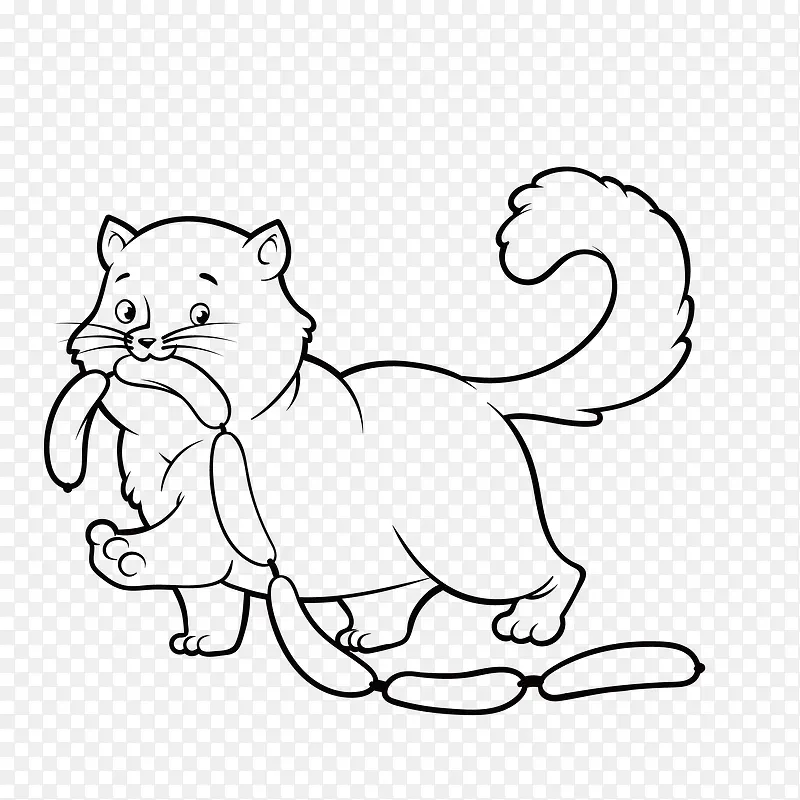 简笔画吃香肠的猫咪