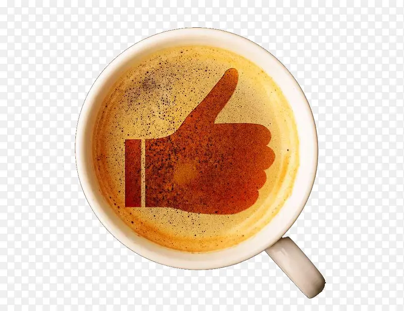 大姆指形状的卡布其诺咖啡