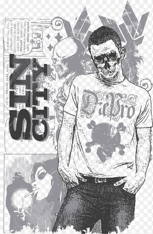 骷髅男人印花