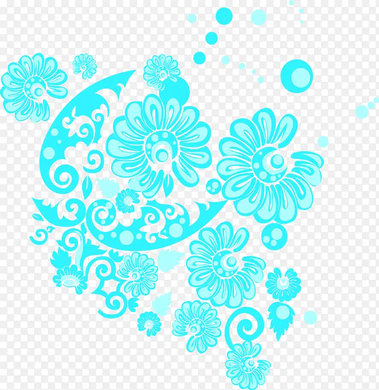 手绘蓝色效果设计花朵印花效果
