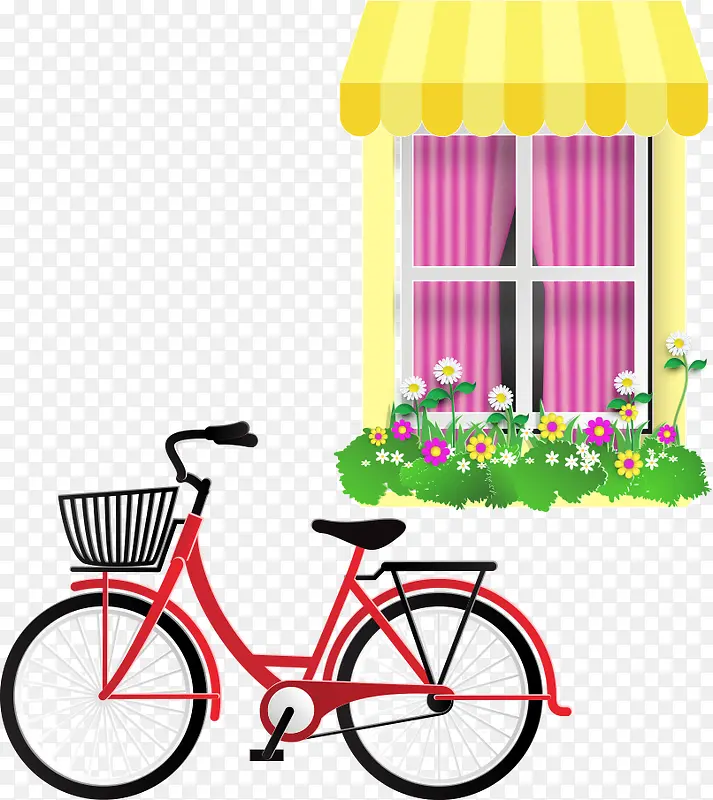 矢量红色自行车与窗户