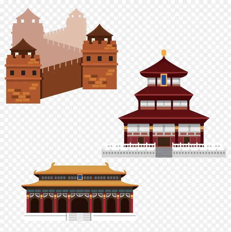长城与中国古建筑矢量素材