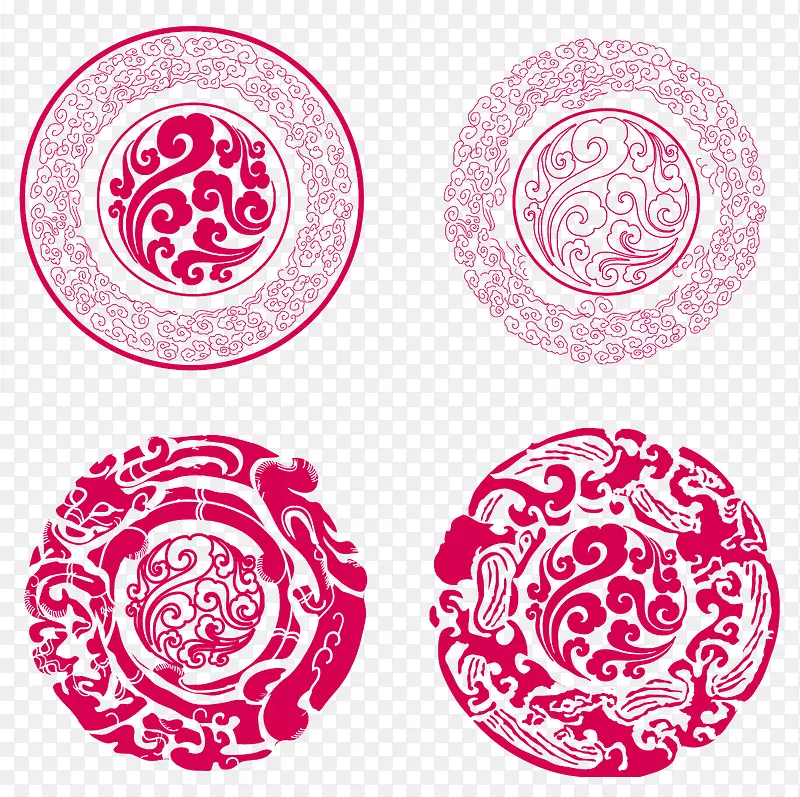 红色中国风花纹圆圈装饰图案