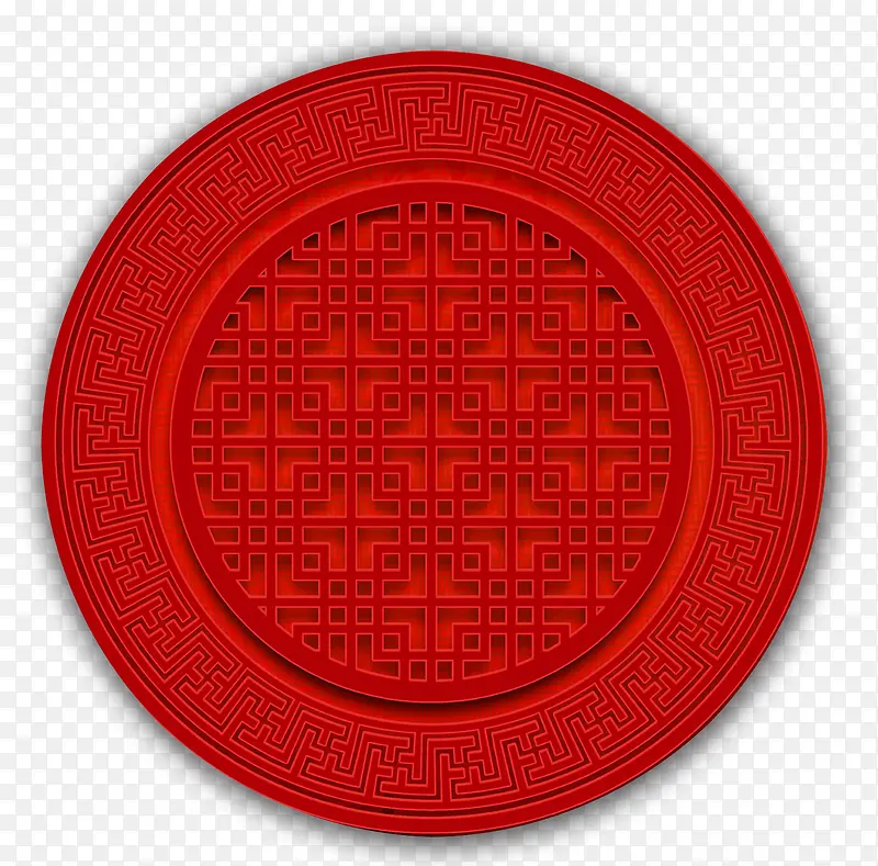 红色中国风圆形花纹元素