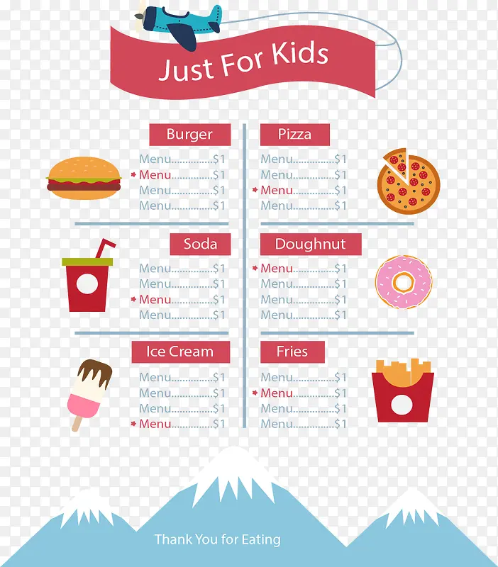 雪山背景儿童节日菜单模板