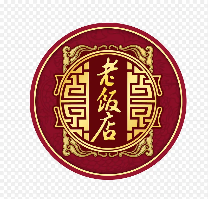 红色中国风金色花纹圆形图腾