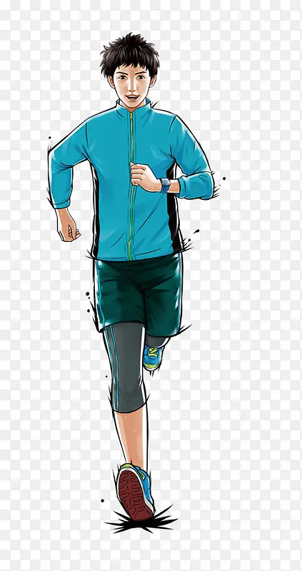 手绘装饰插图运动跑步的男孩插画