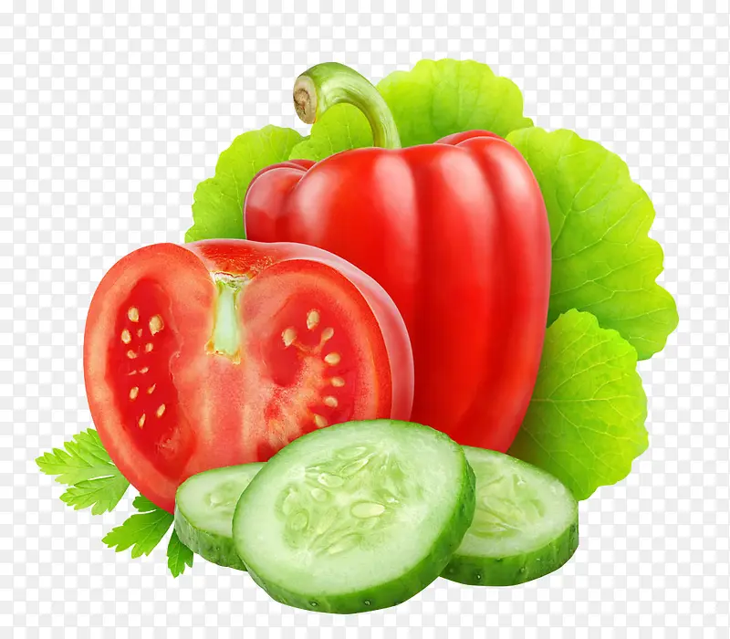 绿叶黄瓜红色番茄红椒