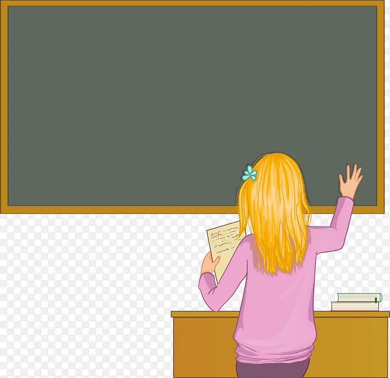 卡通女孩黑板教室写字教书教学