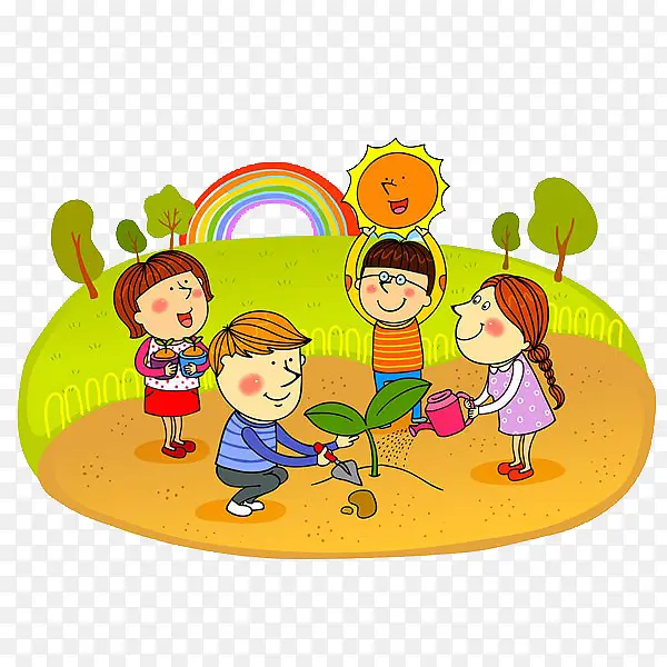 孩子们栽种树苗