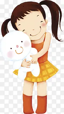 卡通女孩子布娃娃抱熊