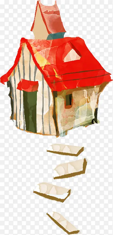 手绘红色可爱房屋建筑