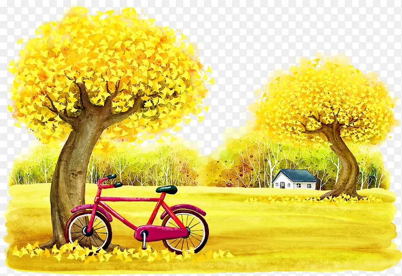 自行车和大树