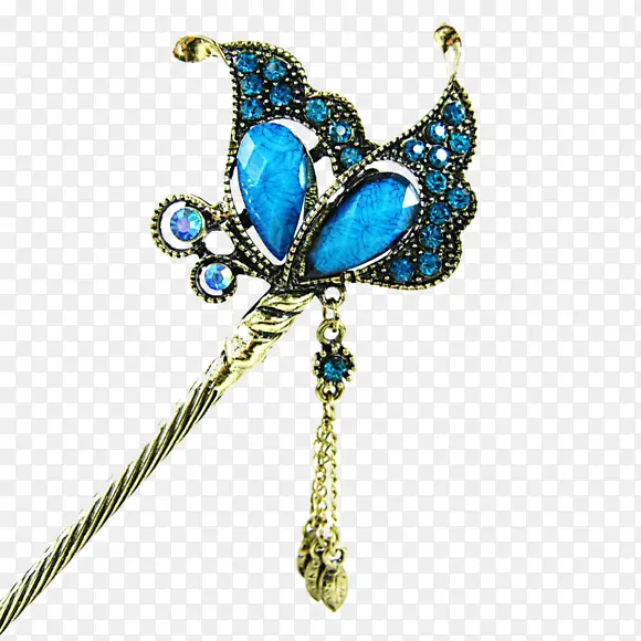 蓝色宝石蝴蝶发钗素材