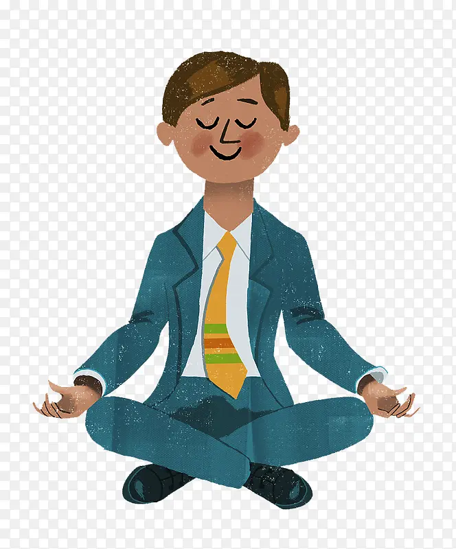 卡通商务男士练习瑜伽放松心情