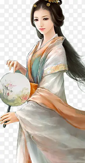 立绘古风持扇游玩女子