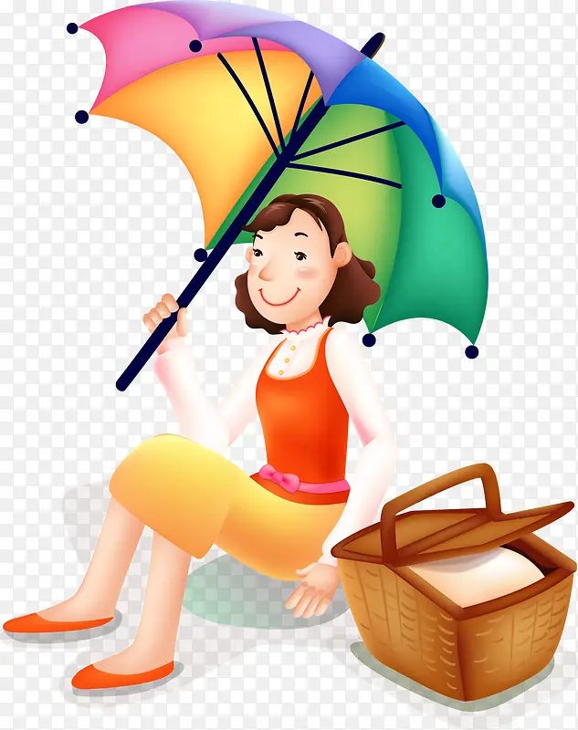 矢量野餐举着伞的妇女