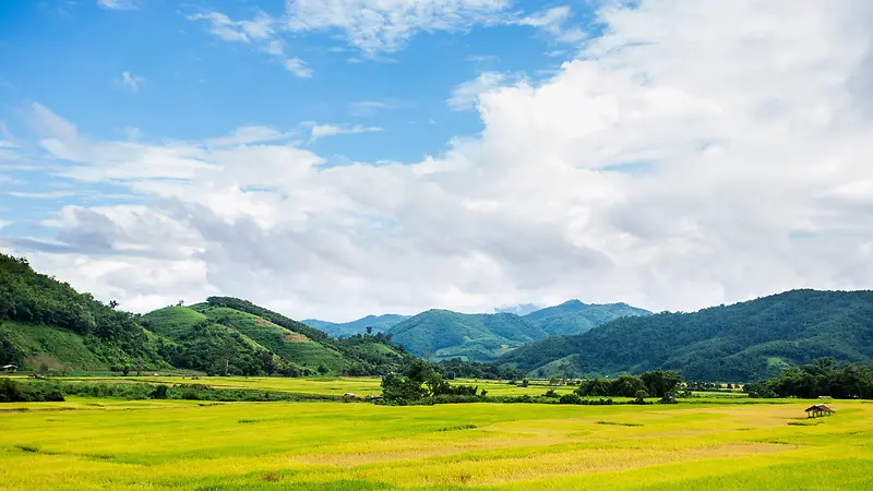 蓝天白云绿草山峰