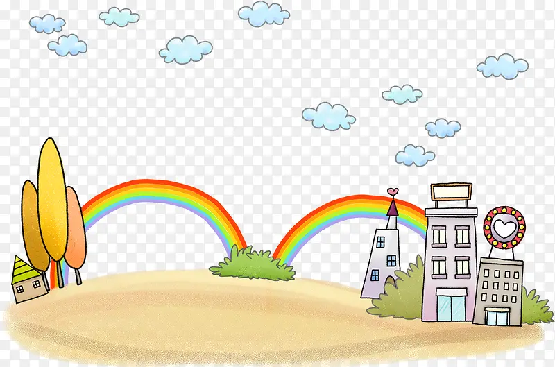 卡通彩虹与建筑高楼