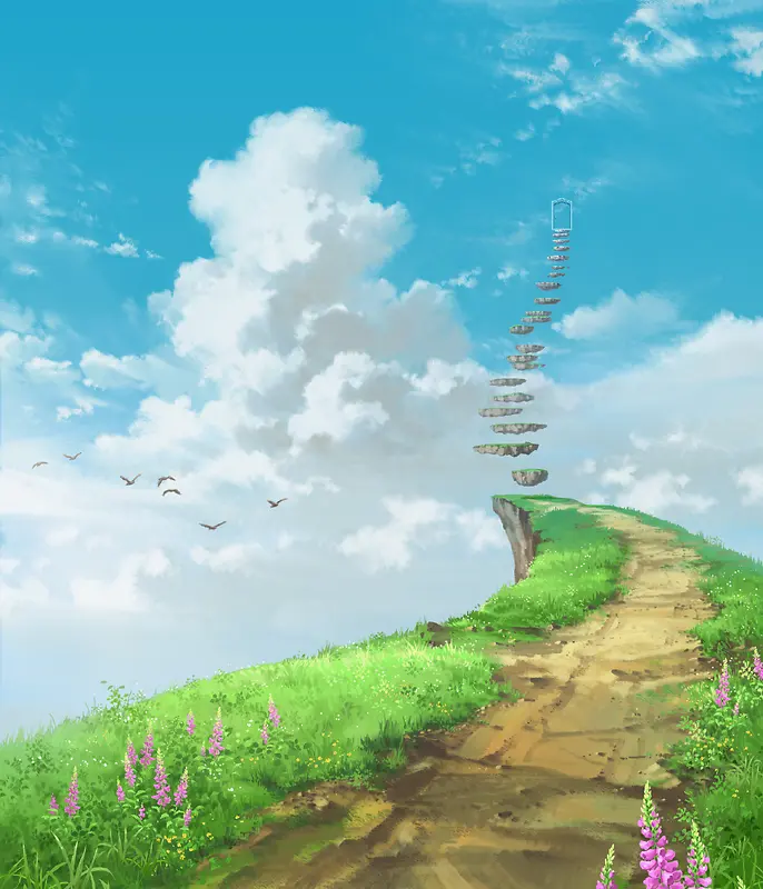 涂鸦草地蓝天白云
