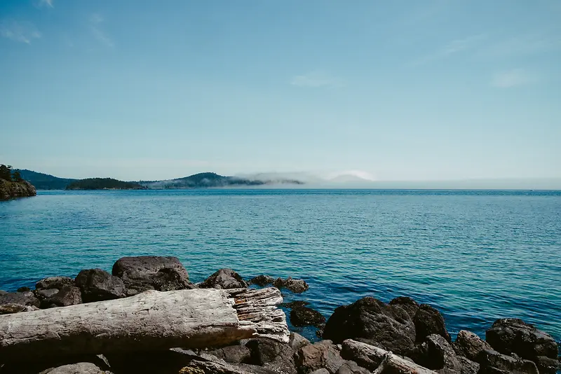 蓝天海水岩石湖泊