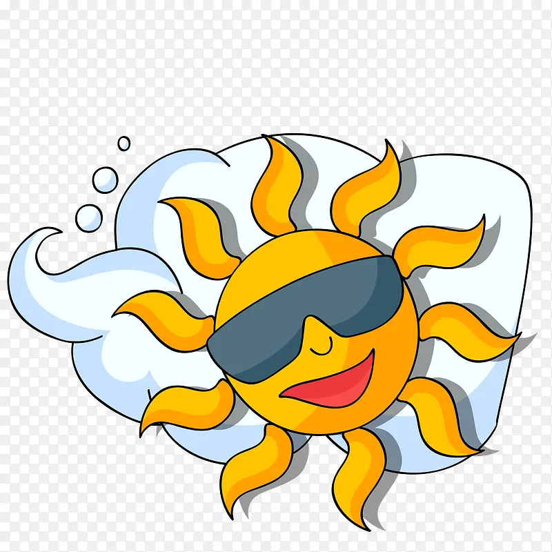 卡通墨镜太阳与白云矢量图