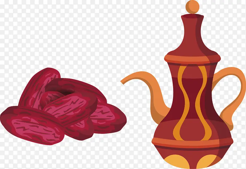矢量手绘红枣和茶壶