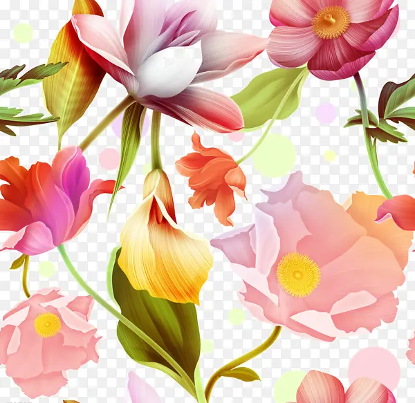 手绘鲜花花苞树叶