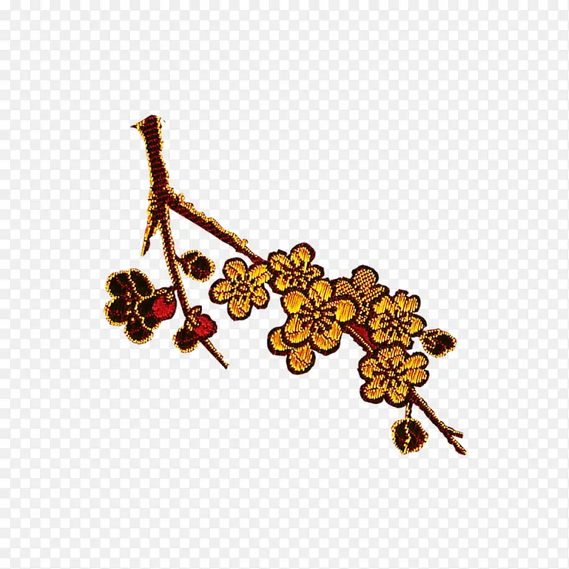 彩绘植物黄色花朵红色叶子树枝