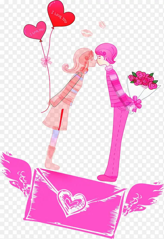 粉色卡通可爱情侣图片设计