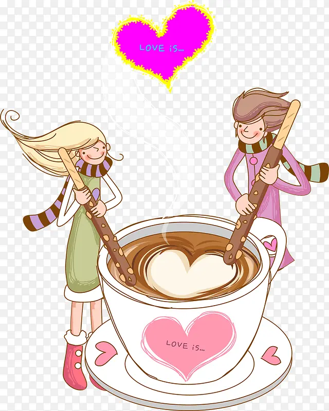 卡通情侣爱心咖啡