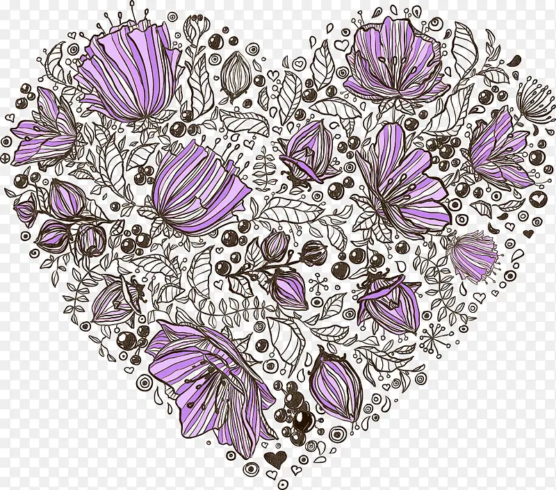 手绘紫色花朵爱心