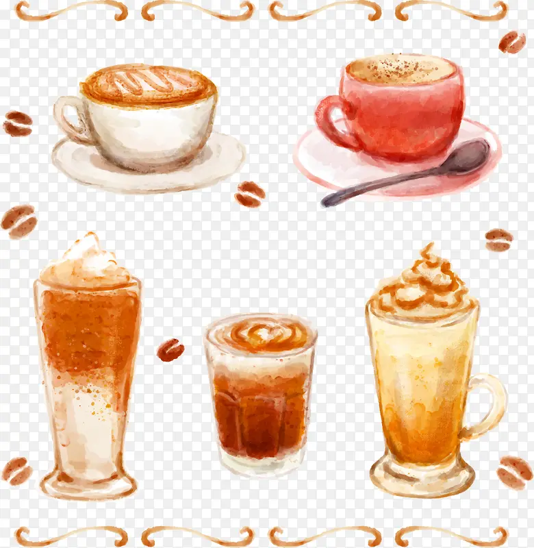矢量手绘咖啡与杯子
