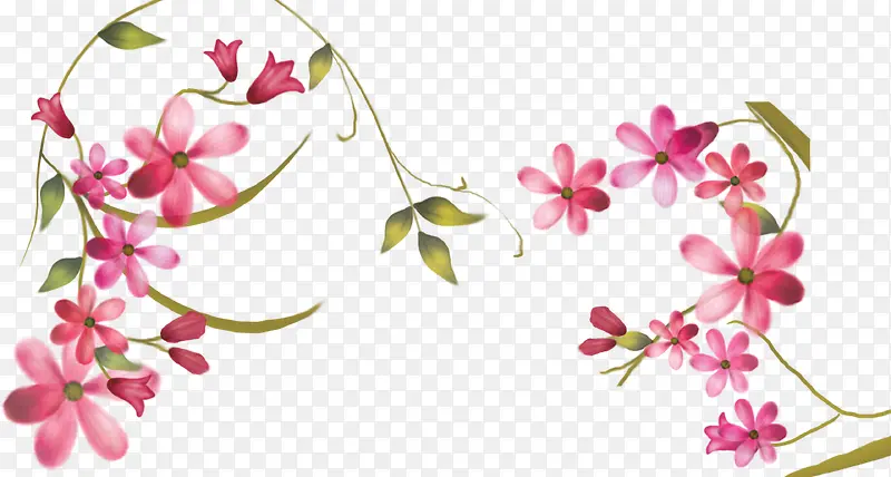 粉色手绘爱心花朵树叶