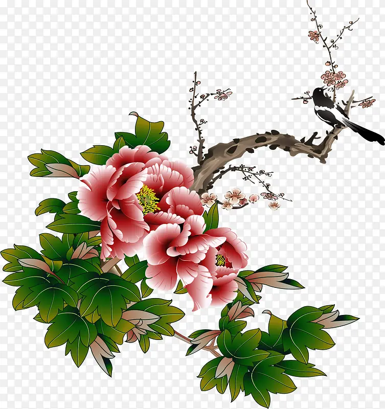 花枝绿叶红花