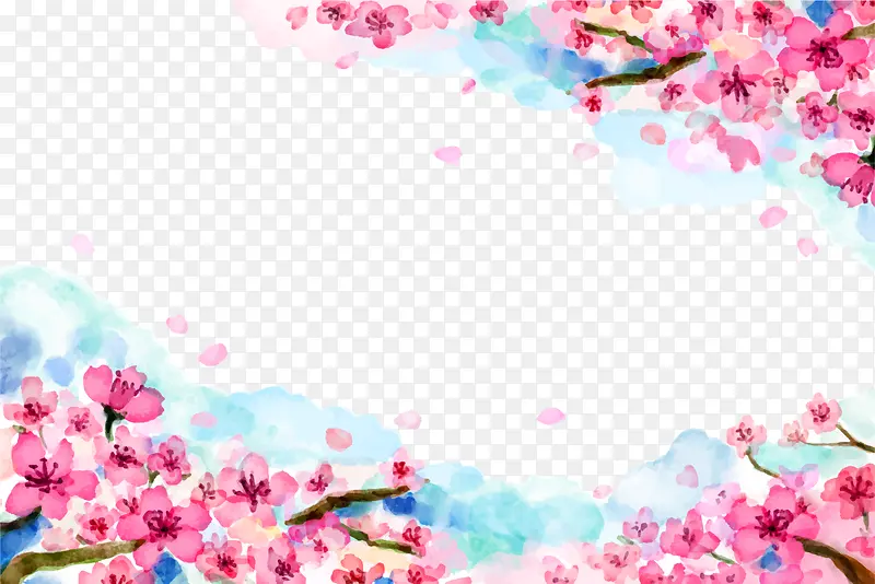 春天粉色水彩花朵