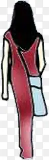 手绘红色长裙女孩