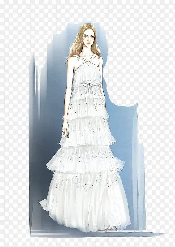 手绘创意白色裙子服装插画设计