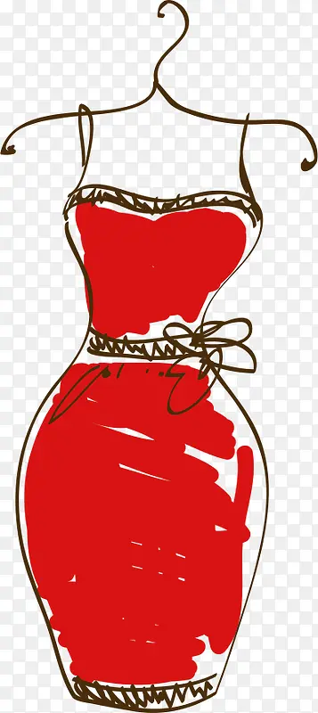 卡通手绘红色连衣裙