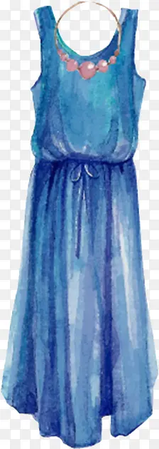 手绘水蓝色女士连衣裙