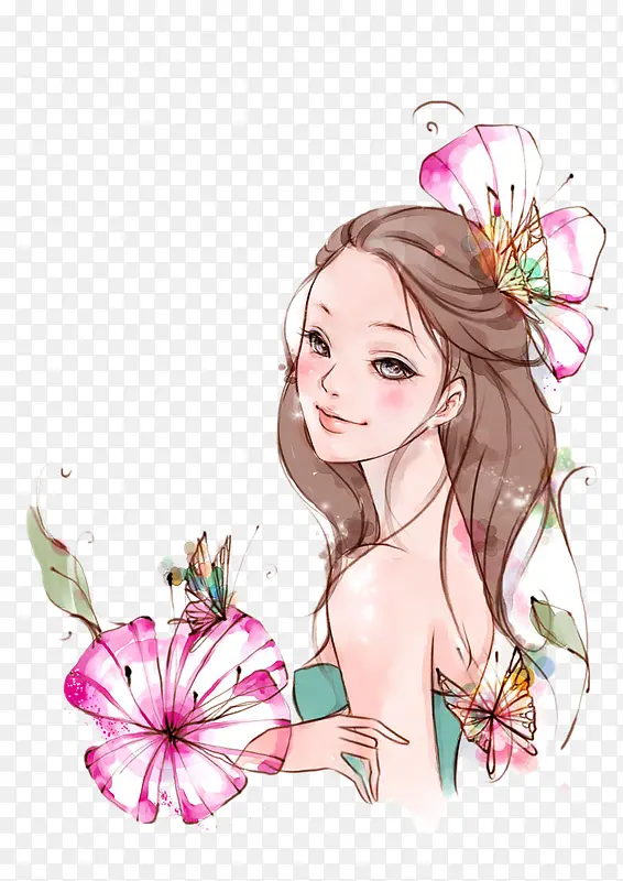 水彩画美女