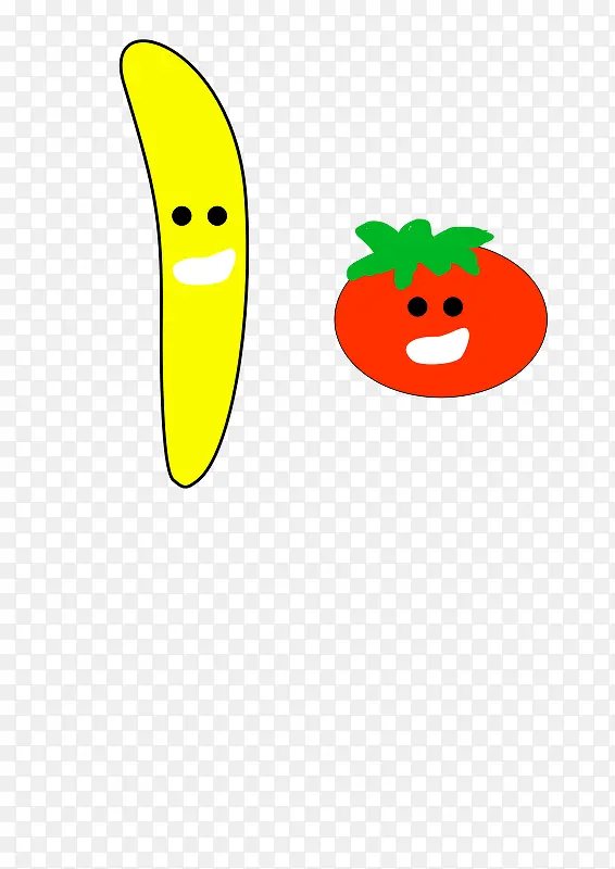 黄色的卡通香蕉和西红柿