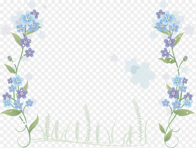 手绘蓝色鲜花边框