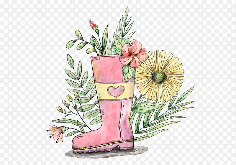 手绘靴子和鲜花