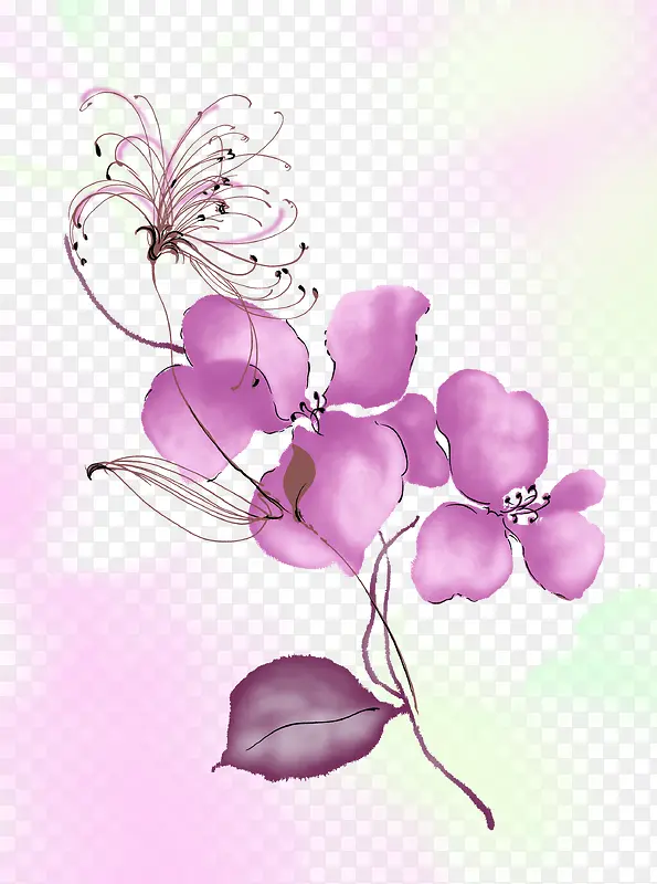 紫色手绘水墨鲜花装饰
