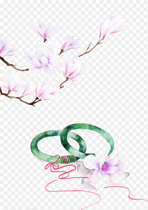 粉色鲜花碧绿翡翠