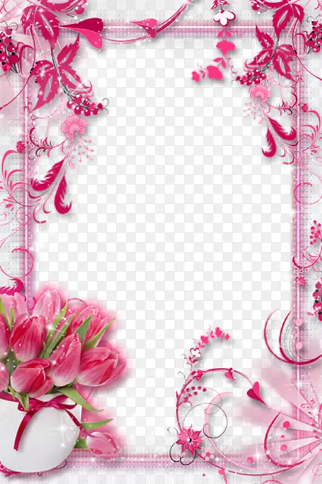 粉色鲜花装饰背景相框