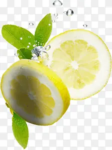 水珠柠檬绿叶图片