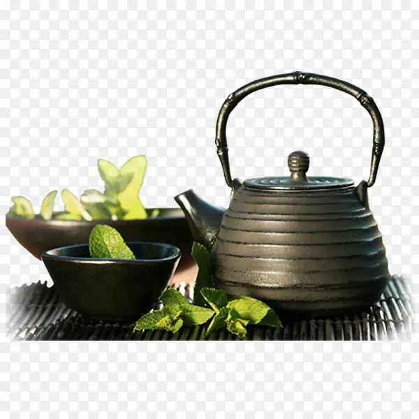 茶壶茶叶免抠素材