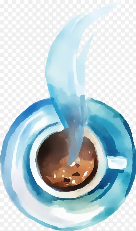 手绘蓝色咖啡杯